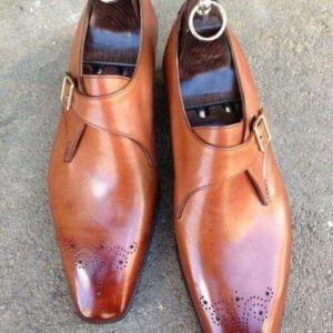 Handmade Brown Monk Strap Leather Shoes - leathersguru