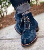 Handmade Navy Blue Suede Split Toe Boot - leathersguru