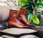 Men Handmade Field Dark Brown Grain Buckle Boots - leathersguru