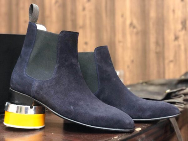 Men's Navy Blue Chelsea Suede Boot - leathersguru