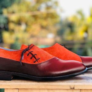 Men's Burgundy & Tan Leather Suede Shoe - leathersguru