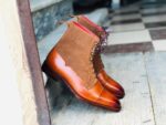 Handmade Brown Leather Suede Cap Toe Lace Up Boot - leathersguru