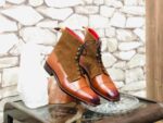 Handmade Brown Leather Suede Cap Toe Lace Up Boot - leathersguru