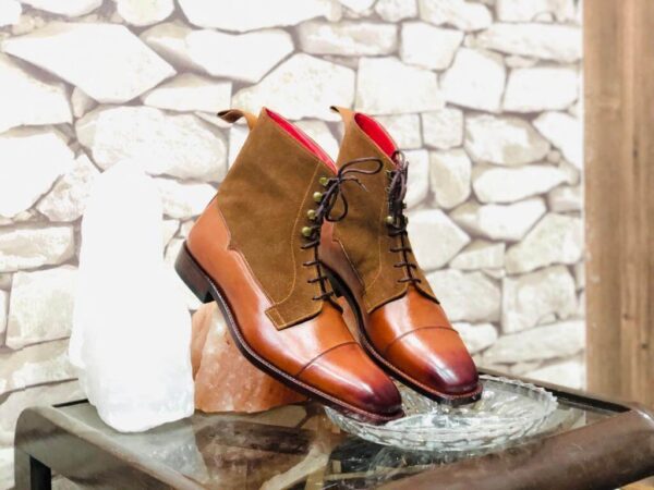 Handmade Brown Leather Suede Cap Toe Lace Up Boot - leathersguru