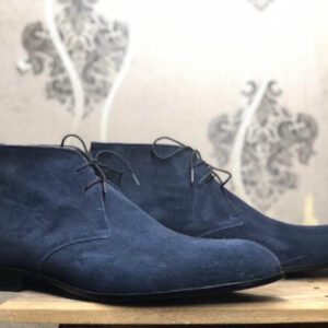 Men's Half Ankle Navy Blue Lace Up Suede Boot - leathersguru