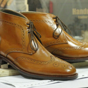 Handmade Ankle Tan Wing Tip Brogue Lace Up Leather Boots