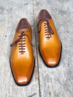 Handmade Men's Tan Leather Lace Up Derby Shoes - leathersguru