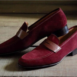 Bespoke Burgundy Suede Penny Loafer for Men - leathersguru