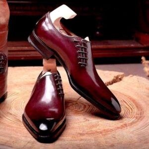 Pure Burgundy Side ;Lace Up Patent Leather Handmade Shoes