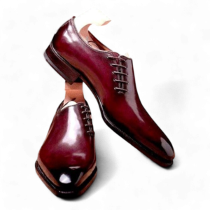 Pure Burgundy Side ;Lace Up Patent Leather Handmade Shoes