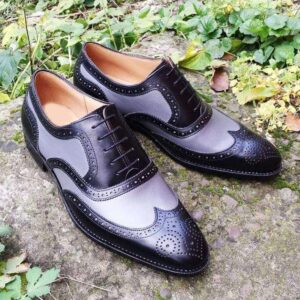 Two Tone Wing Tip Brogue Purple Black Shoe - leathersguru