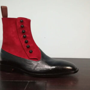 Handmade Black & Red Ankle Button Top Boot For Men's - leathersguru