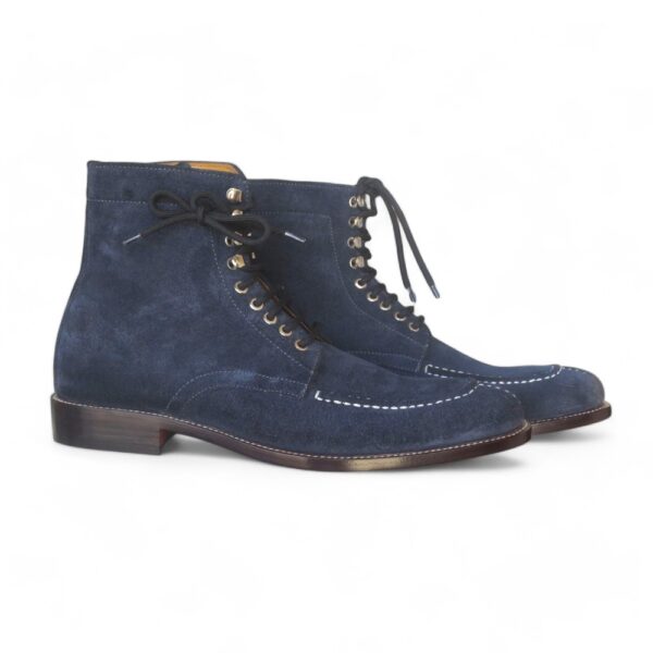 Bespoke Blue Suede Ankle Lace Up Boot - leathersguru