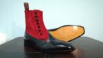 Handmade Black & Red Ankle Button Top Boot For Men's - leathersguru