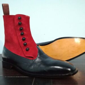 Handmade Black & Red Ankle Button Top Boot For Men's - leathersguru