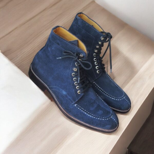 Bespoke Blue Suede Ankle Lace Up Boot - leathersguru