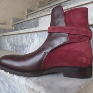 Handmade Brown Burgundy Jodhpurs Leather Suede Boot For Men's - leathersguru