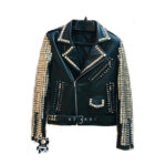 Men's Full Silver Studded Punk Cowhide Leather Jacket