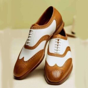 Handmade White Brown Leather Shoes - leathersguru