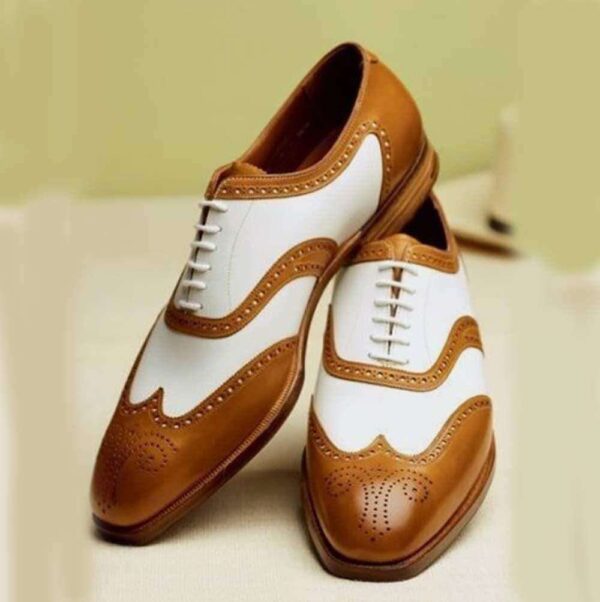 Handmade White Brown Leather Shoes - leathersguru