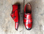 Bespoke Red Leather Double Monk Strap Shoes for Men's - leathersguru