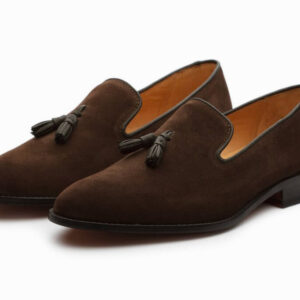 Bespoke Chocolate Brown Suede Tussle Loafer Shoe for Men - leathersguru