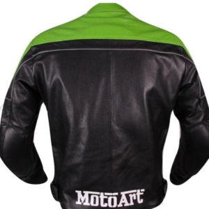 Handmade motorcycle leather jacket motorcar racing pro series green black perforated leather jacket - leathersguru