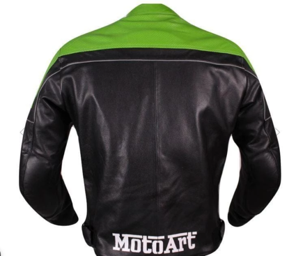 Handmade motorcycle leather jacket motorcar racing pro series green black perforated leather jacket - leathersguru