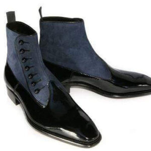 Handmade Black Gray Suede Leather Men's Button Boot - leathersguru
