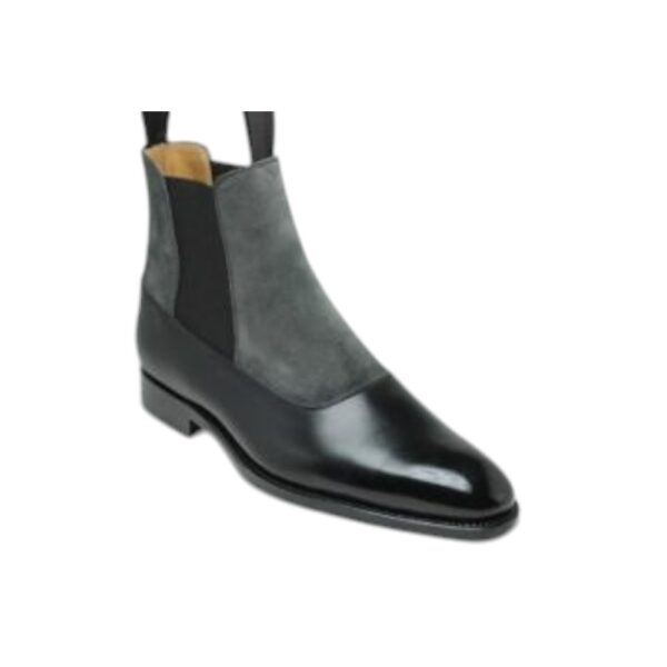 Bespoke Black Gray Chelsea Leather Suede Boot - leathersguru