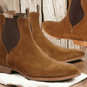 Handmade Men's Ankle High Brown Suede Chelsea Boot