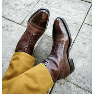 Bespoke Brown Cap Toe Leather Ankle Boot for Men - leathersguru