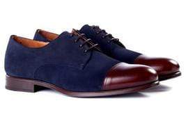 Handmade Maroon Navy Blue Leather Suede Shoe - leathersguru