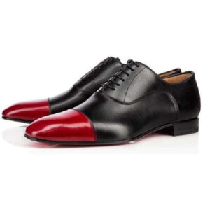 Black Red Leather Cap Toe Lace Up Shoes - leathersguru