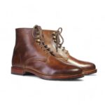 Ankle High Handmade Brown Pure Leather Lace Up Boot, Men's Classic Leather Boot With Rubber Sole Style