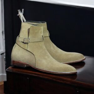 Beige Jodhpurs Suede Ankle Boots For Men - leathersguru