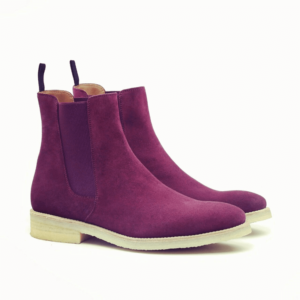 Handmade Men's Ankle High Suede Magenta Chelsea Boot - leathersguru