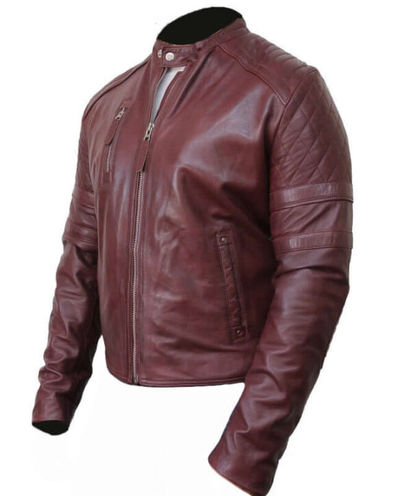 Men's Leather Biker Jacket Burgundy Color Mens