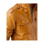 Handmade men's light brown Color leather Pocket jacket - leathersguru