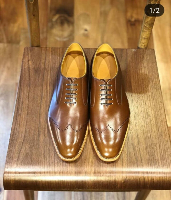 men's Brown Color Lace Up Leather Stylish Shoes Men Dress Formal Wing Tip Style Shoes