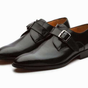 Handmade Black Monk Strap Leather Shoe - leathersguru