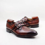 Bespoke Brown Leather Monk Strap Shoe for Men - leathersguru