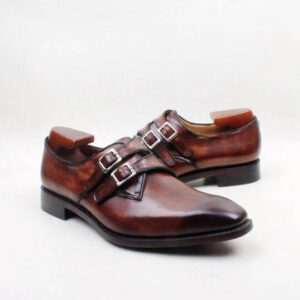 Bespoke Brown Derby Shoes Double Monk Straps Leather Shoe, Men Shoes,Dress Shoes - leathersguru