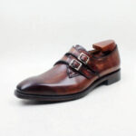 Bespoke Brown Leather Monk Strap Shoe for Men - leathersguru