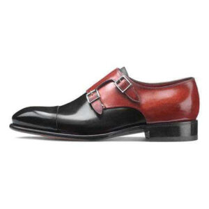 Handmade Brown Black Double Monk Leather Shoe - leathersguru