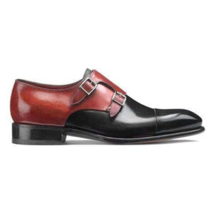 Handmade Brown Black Double Monk Leather Shoe - leathersguru