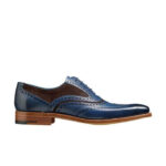 Bespoke Navy Blue Brown Leather Suede Wing Tip Shoes - leathersguru