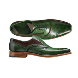 Bespoke Green & Brown Leather Suede Wing Tip Lace Up Shoe for Men's - leathersguru