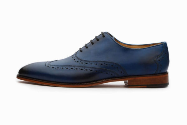 Bespoke Navy Blue Brown Leather Suede Wing Tip Shoes - leathersguru