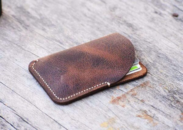 personalize Minimal Hand Stitched Card Holder, LEATHER CARDHOLDER, Groom Gift, Men Wallet, Fathers Day Gift # 2004 - leathersguru